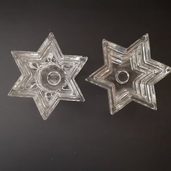 WMF Set of 2 Lead Crystal Stacked 6 Point Star of David Candlestick Holders - Picture 3 of 3